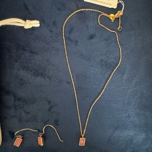 NWT J CREW MINIMALIST NECKLACE AND EARRING SET-PINK ENAMEL